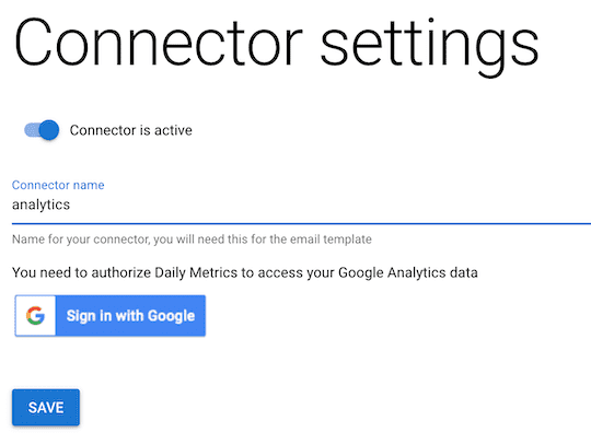Analytics Connector Settings