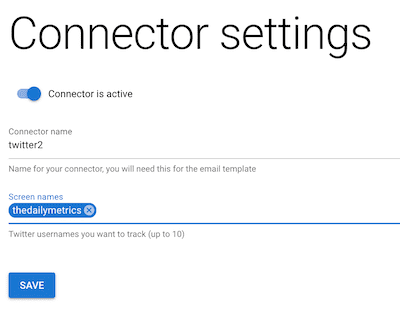 Twitter Connector Settings